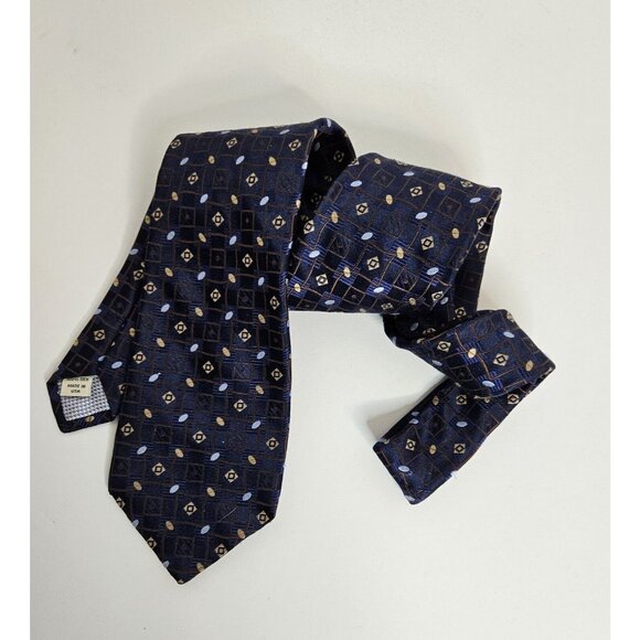 John W Nordstrom Mens Silk Tie Geometric Pattern Navy Blue Made in USA 60" - Picture 8 of 8